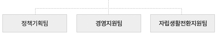 팀은 정책기획팀, 경영지원팀, 자립생활전환지원팀으로 구성되어 있습니다